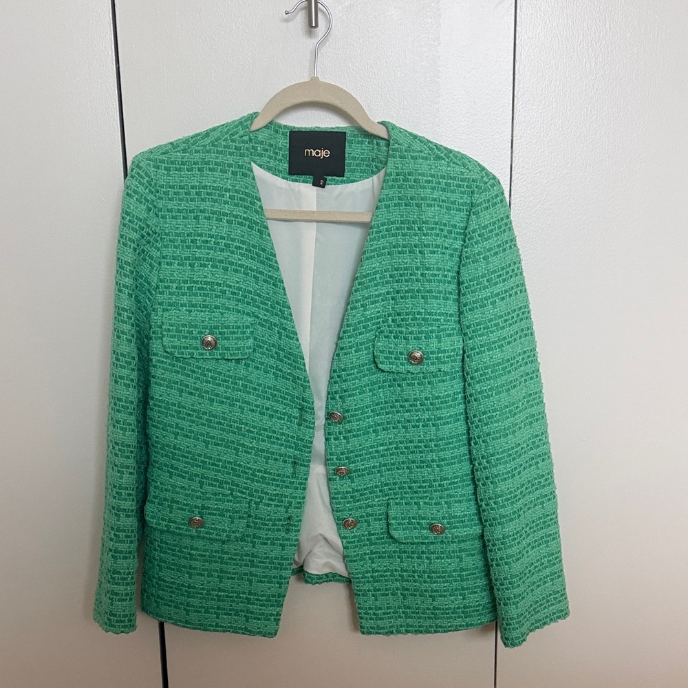 Maje Vibrant Green Tweed Blazer